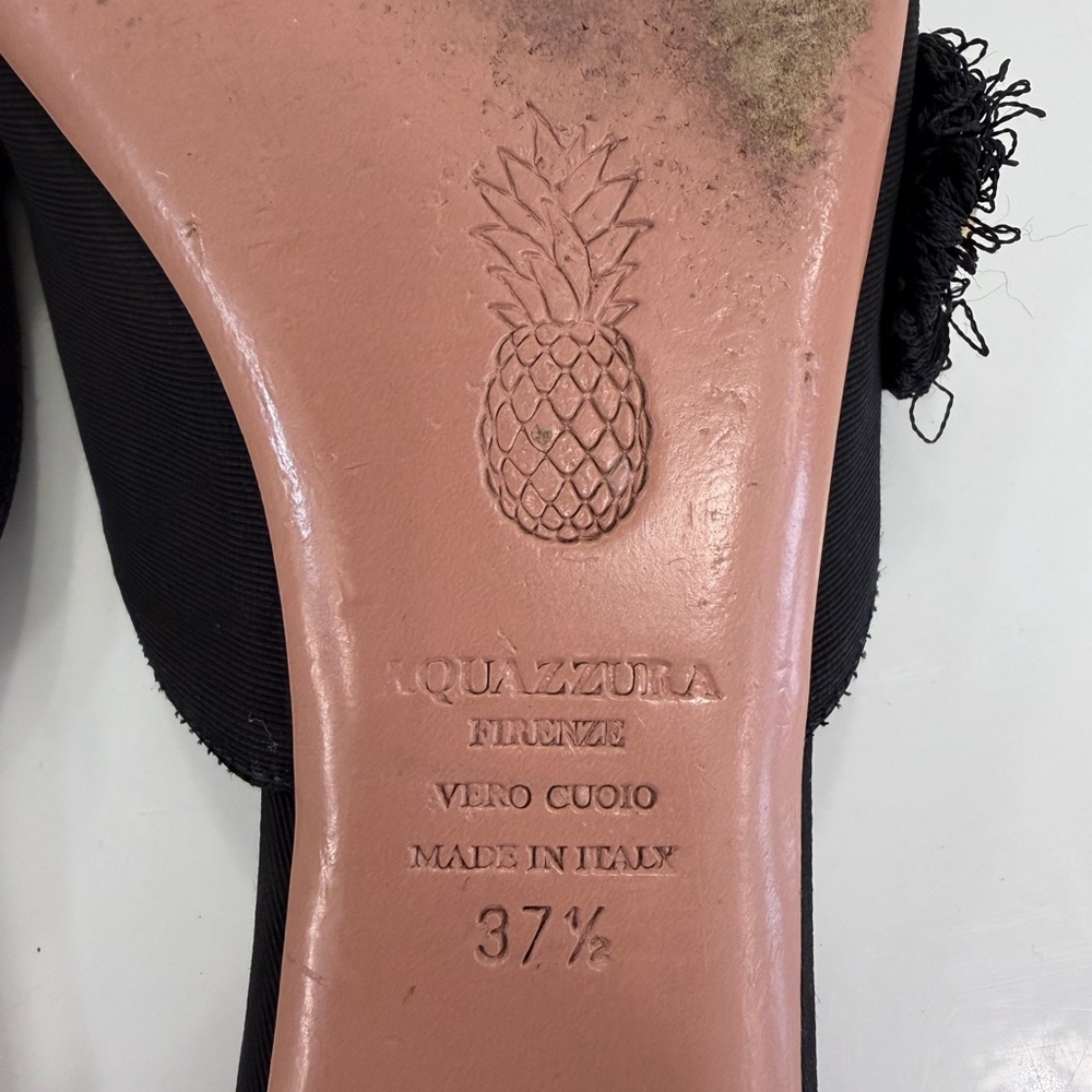 Aquazzura Black and Gold Fringe Stud Pointed Slide Mules - Picture 7 of 8